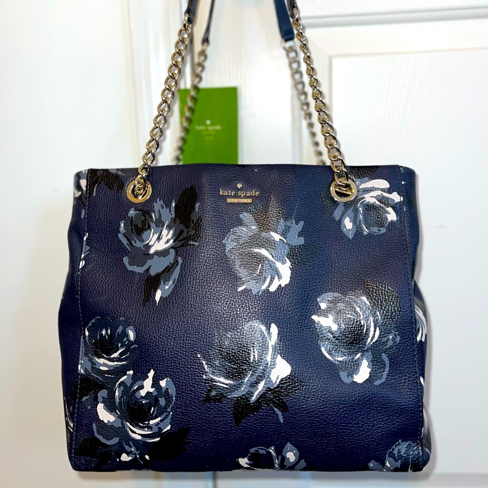 Kate Spade Briar Lane Night Blue Roses Print Purse/Satchel